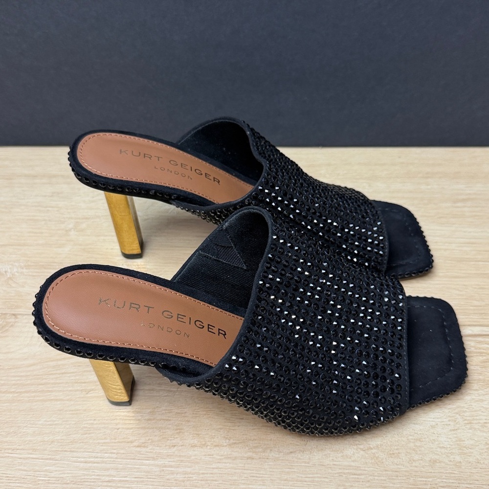 Kurt Geiger London Crystal Mule Heels Black Gold Heel - Picture 4 of 13